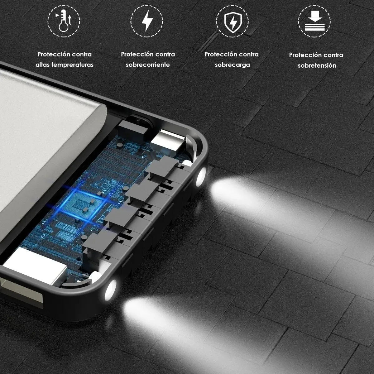 Power Bank 10000mAh Carga Rápida + Cables Integrados