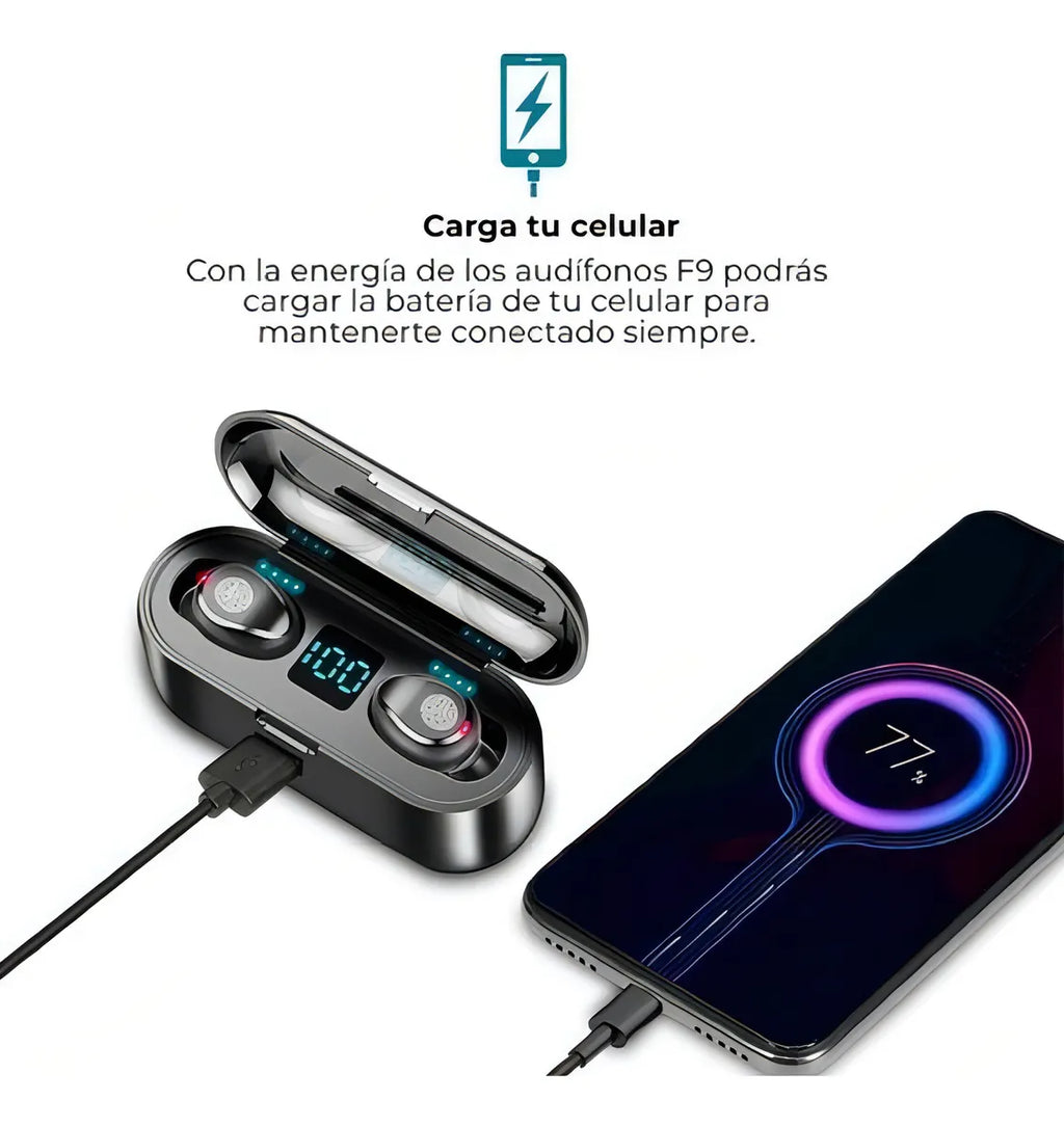 Audífonos Inalámbricos F9 con Power Bank Integrado