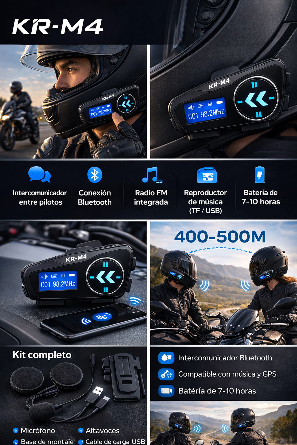 Intercomunicador Bluetooth M4 para Moto