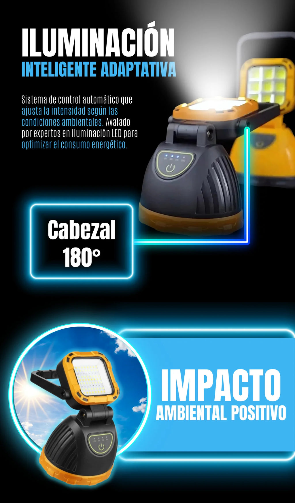 Linterna Solar para Camping – Carga Solar y USB