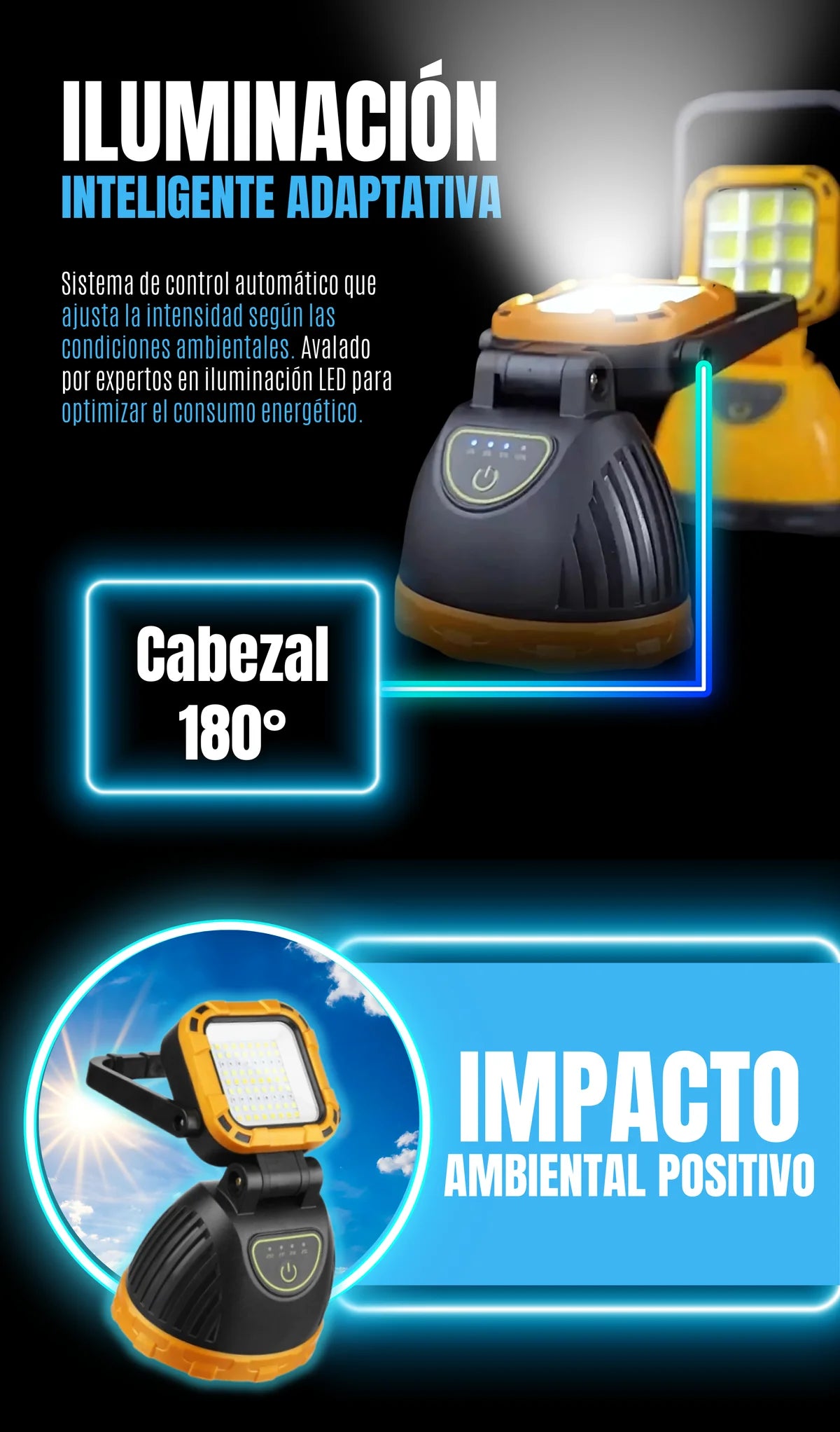 Linterna Solar para Camping – Carga Solar y USB